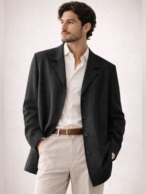 Angelo Litrico Linen Blend Tailored Blazer Quiet Luxury Oversized Size 46L